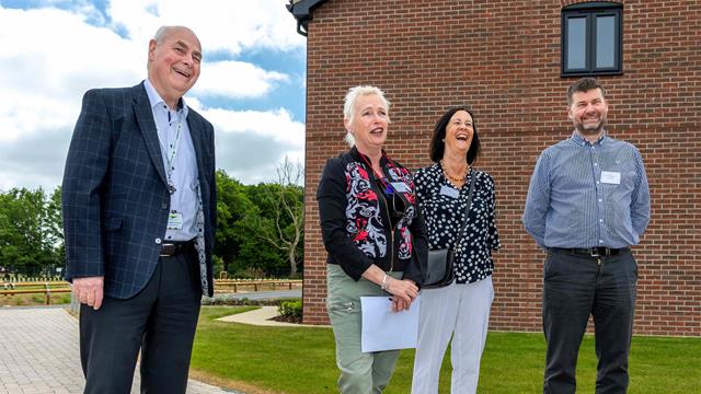 2. L R District Cllr Mark Packard, Hastoe Board Chair Lindy Morgan, Parish Cllr Jane Hall And Homes England's James Hick V2