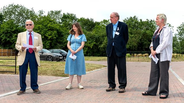 L R Cllr Roger Pinner, Becky Ashley Of Homes England, Cllr Peter Sandford And Lindy Morgan, Hastoe Board Chair